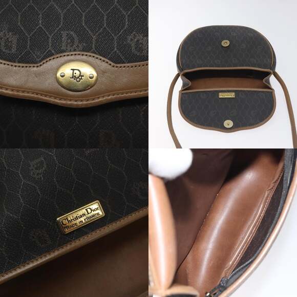 DIOR Honeycomb Canvas Shoulder Bag Pvc Leather Black Gold - Picture 11 of 12